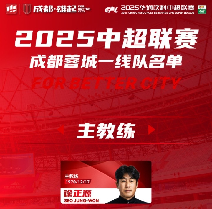  成都蓉城一線隊大名單出爐！