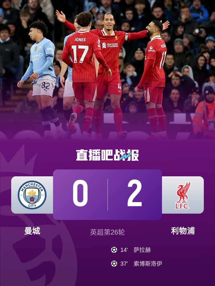  瓜式曼城第二次主場(chǎng)不敵利物浦，上次是在2017/18賽季歐冠淘汰賽