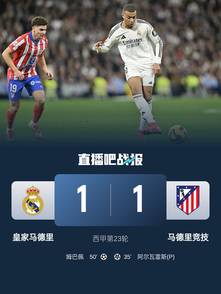  4平1負(fù)！皇馬聯(lián)賽對(duì)馬競(jìng)已5場(chǎng)不勝，4次戰(zhàn)成1-1